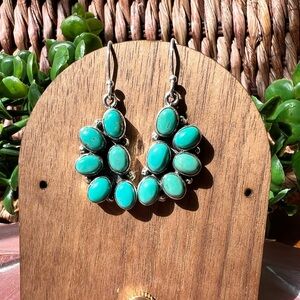 925 Silver Kingman Turquoise Half Cluster Dangle Earrings Southwestern